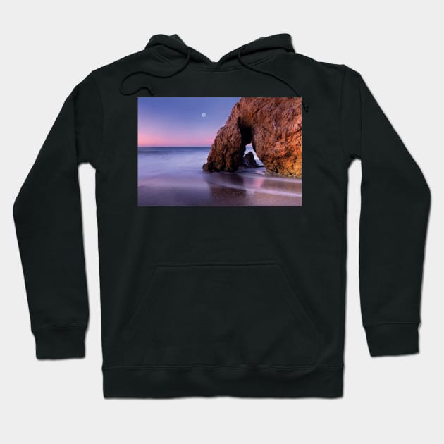 Sea Arch And Full Moon Over El Matador State Beach Hoodie by AinisticGina